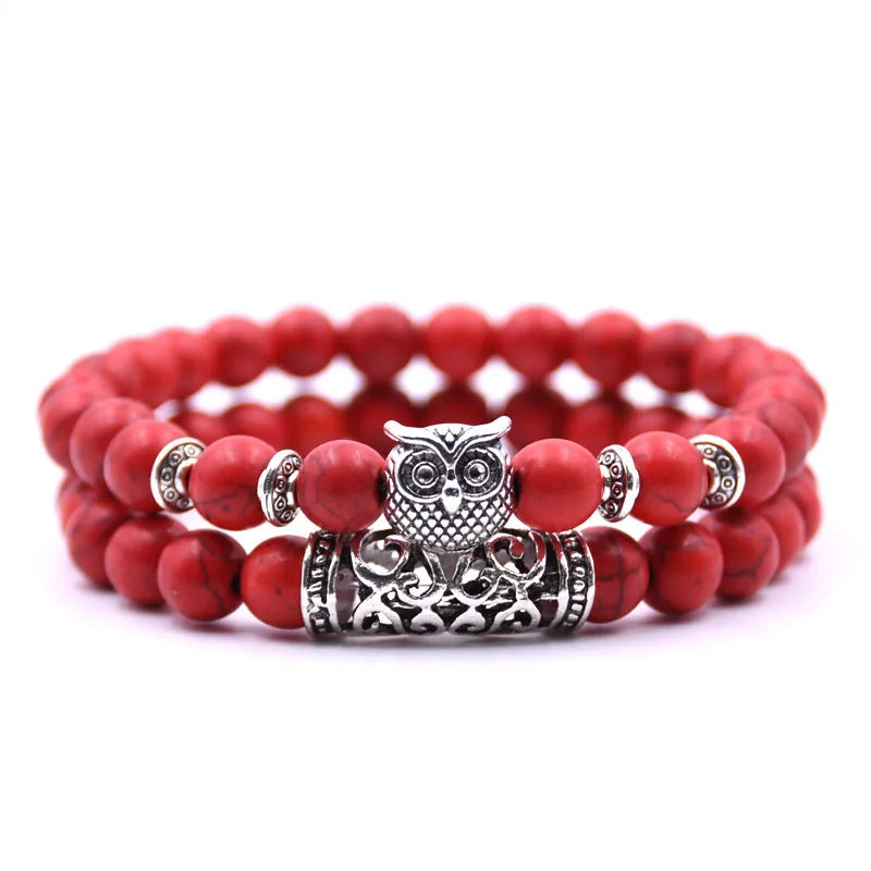 Pulsera Chouette - Gourmette Búhos Perlas rojo