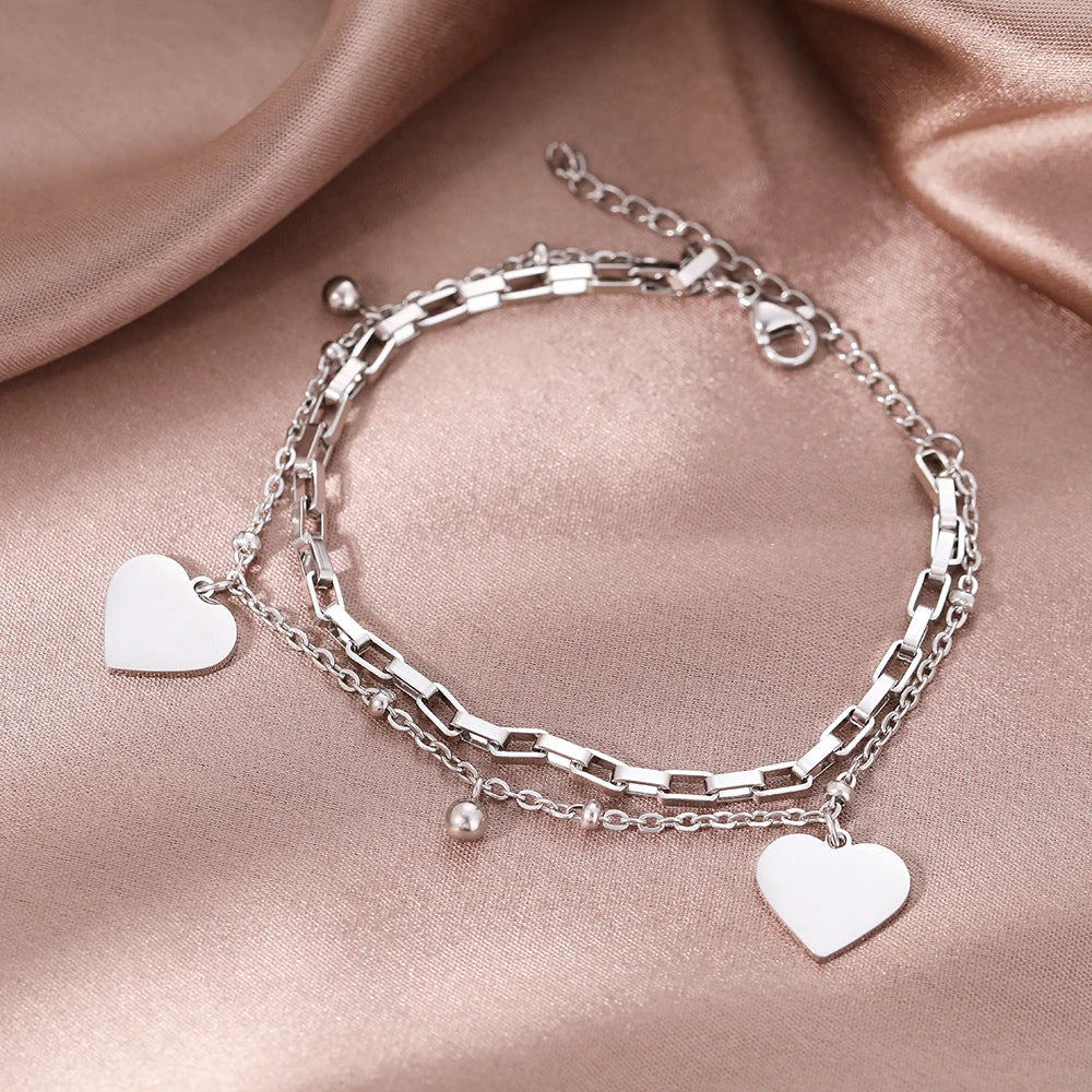 Pulsera Corazón Doble Mujer plata