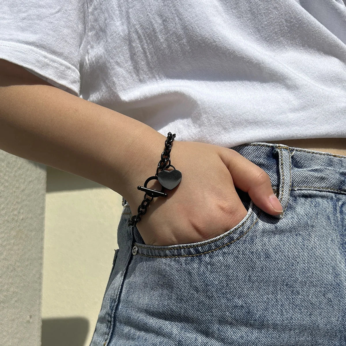 Pulsera Corazón Gourmette para mujer en negro