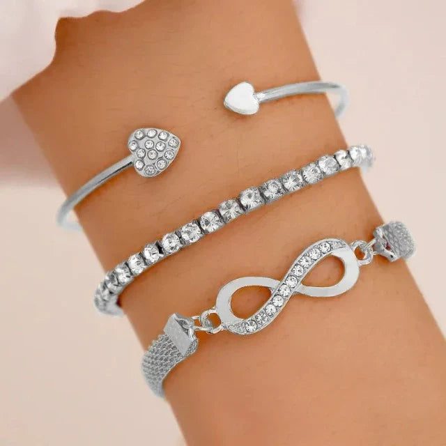Pulsera Corazón Infinito Plata y Oro (Juego de 3 Pulseras) plata