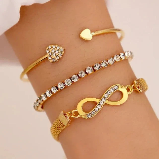 Pulsera Corazón Infinito Plata y Oro (Juego de 3 Pulseras) oro