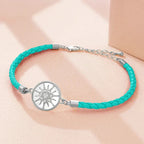 Pulsera Brújula de Cuero Rosa de los Vientos turquesa plata