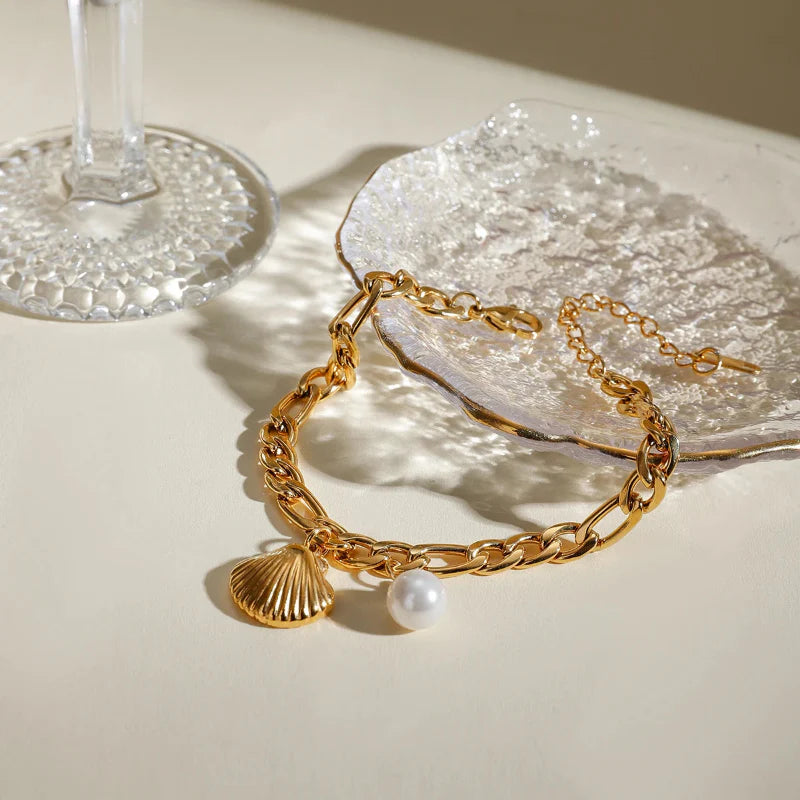 Pulsera Coquille Saint-Jacques y Perla Concha para Mujer