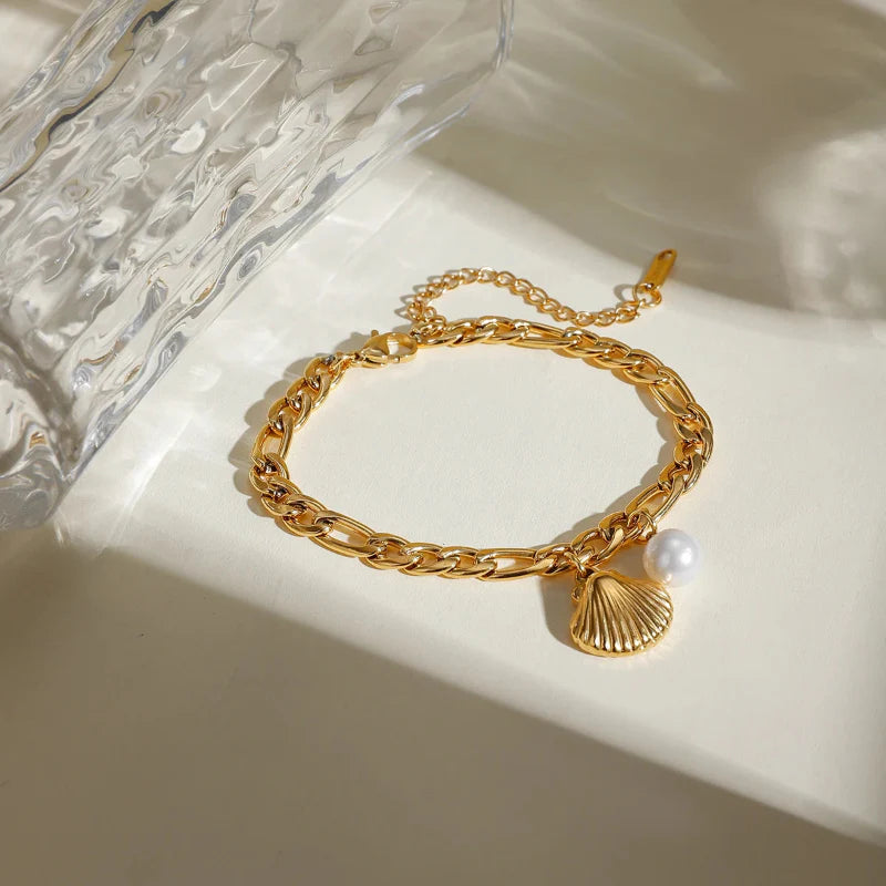 Pulsera Coquille Saint-Jacques y Perla Concha para Mujer