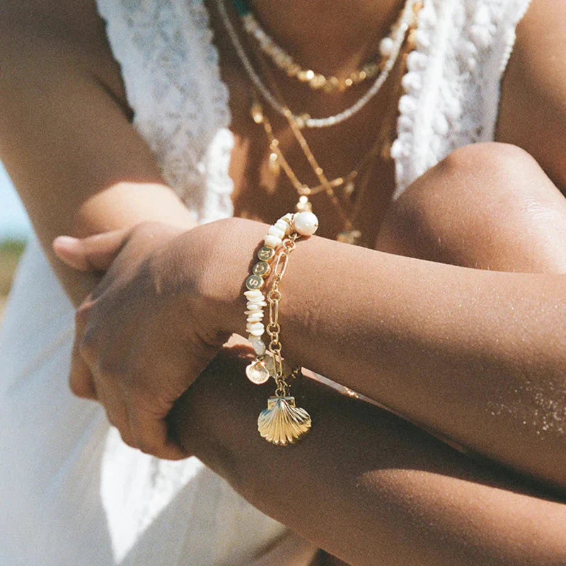 Pulsera Coquille Saint-Jacques y Perla Concha para Mujer
