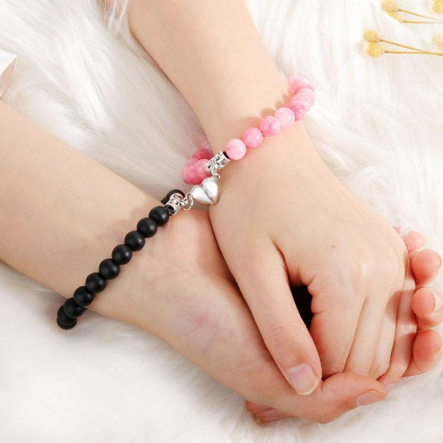 Pulsera para pareja Perla rosa y negra