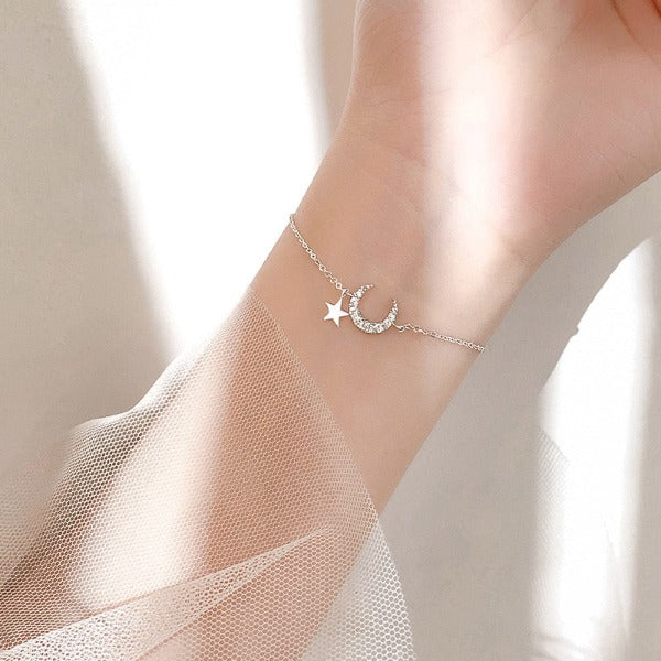 Pulsera Croissant de Luna para Mujer tipo Gourmette color Plata