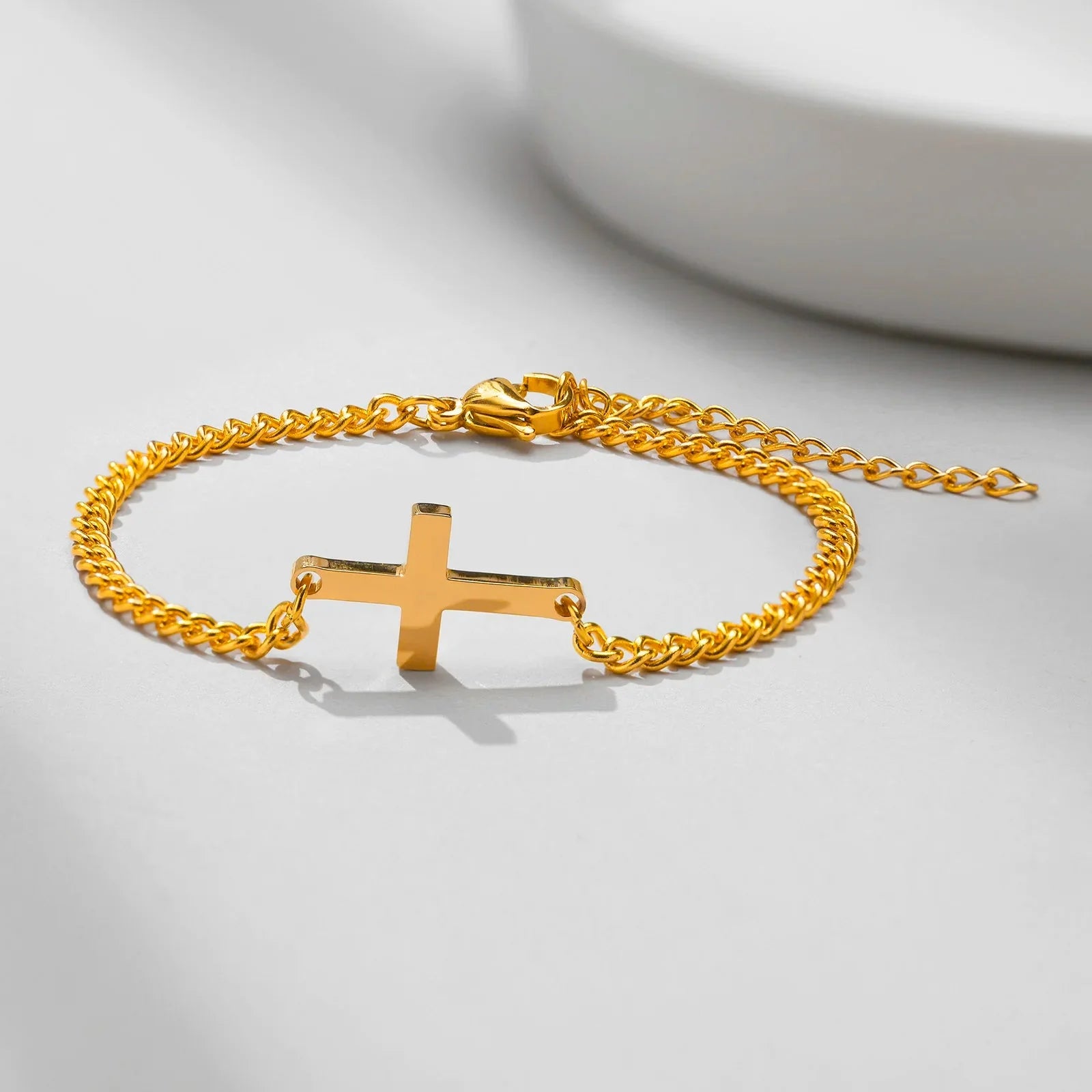Pulsera Cruz Cadena Gourmet para Hombre o Mujer oro