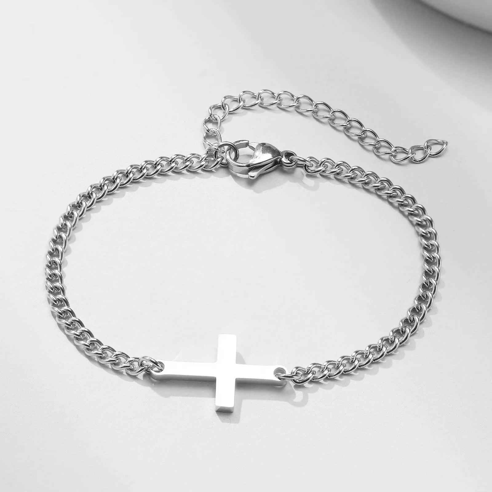 Pulsera Cruz Cadena Gourmet para Hombre o Mujer plata