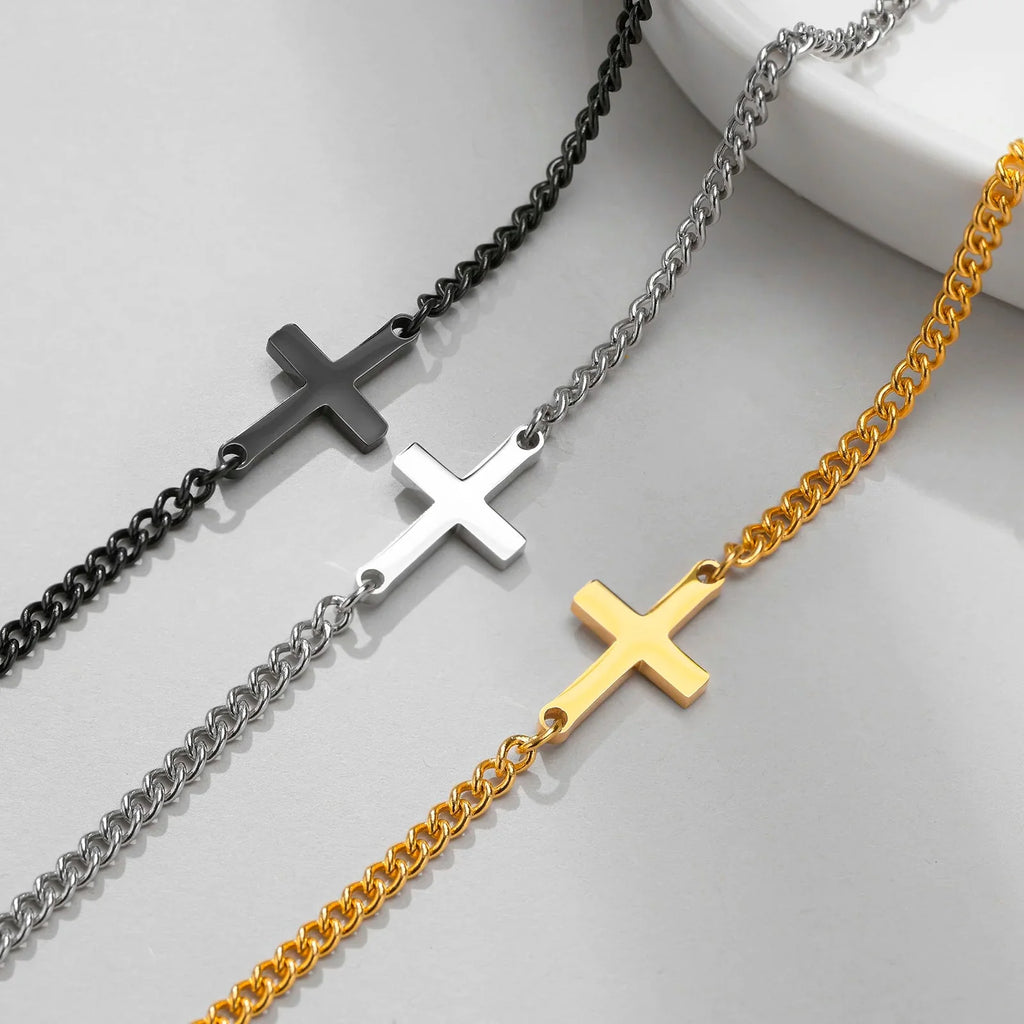 Pulsera Cruz Cadena Gourmet para Hombre o Mujer negra