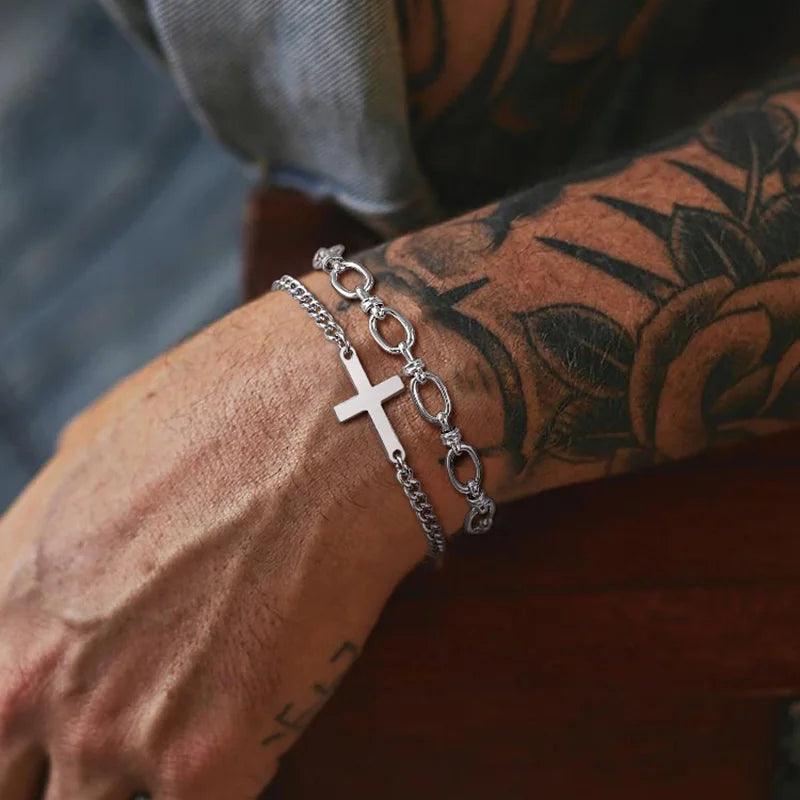 Pulsera Cruz Cadena Gourmet para Hombre o Mujer Plata