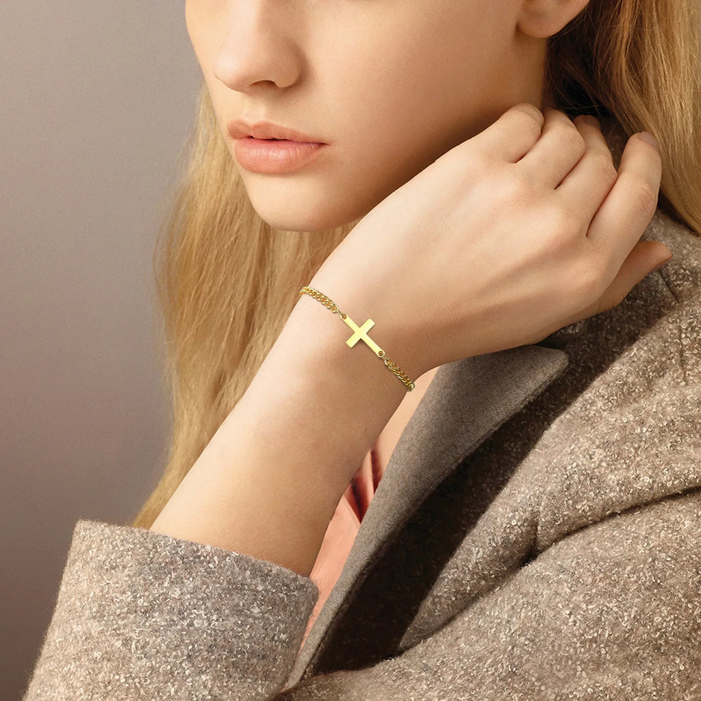 Pulsera Cruz Cadena Gourmet para Hombre o Mujer oro