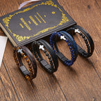 Pulsera Cruz Rosario con Piedras Naturales y Cuero