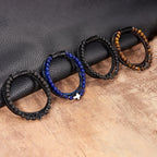 Pulsera Cruz Rosario con Piedras Naturales y Cuero