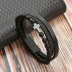 Pulsera Cruz Rosario con Piedras Naturales y Cuero