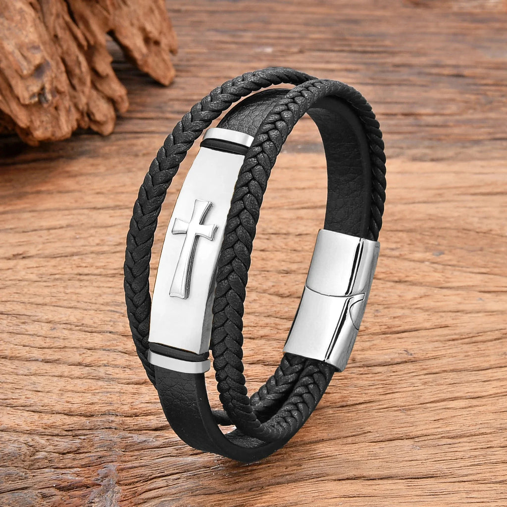 Pulsera Cruz de Cuero estilo b blanco