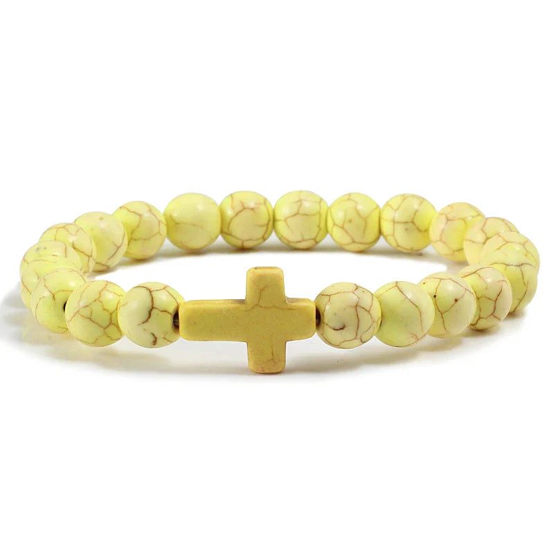 Pulsera Cruz en Piedras Naturales amarillo