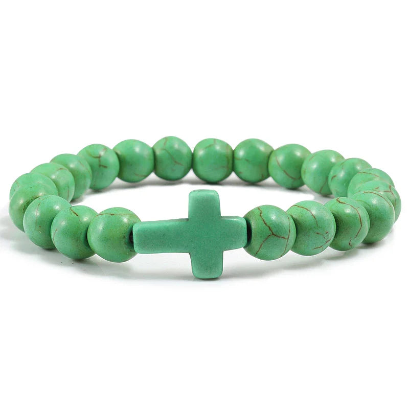 Pulsera Cruz en Piedras Naturales verde 