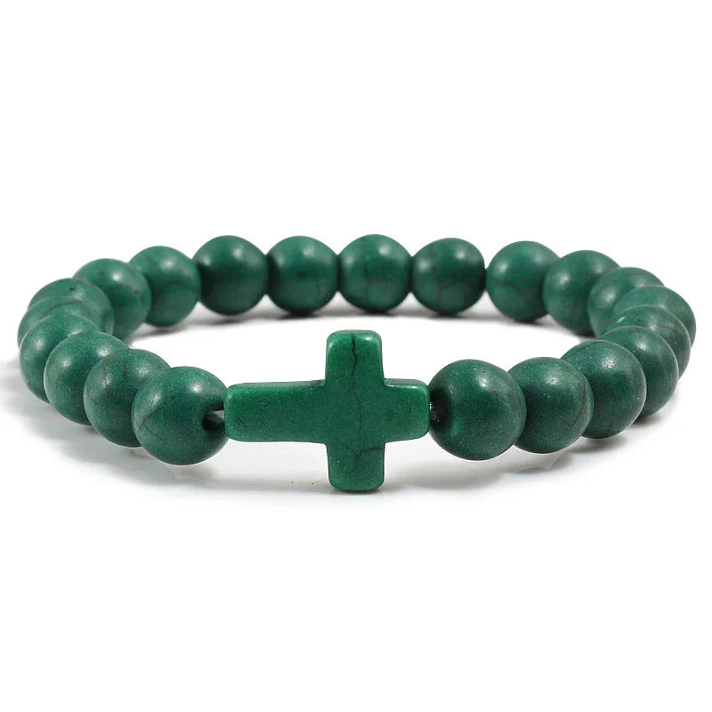 Pulsera Cruz en Piedras Naturales verde oscuro