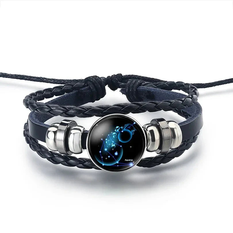 Pulsera de Cuero Signo del Zodiaco 12 Constelaciones acuario