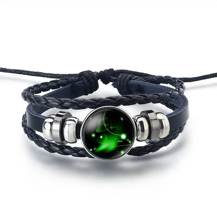 Pulsera de Cuero Signo del Zodiaco 12 Constelaciones aries