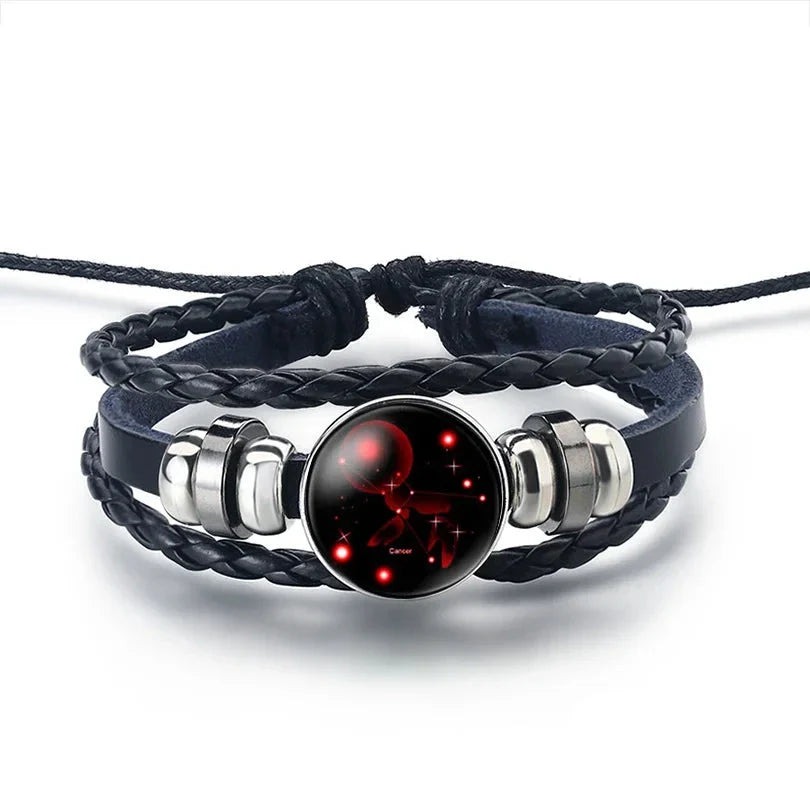 Pulsera de Cuero Signo del Zodiaco 12 Constelaciones cáncer