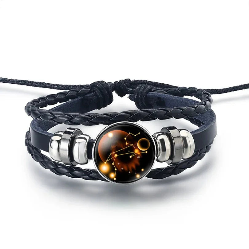 Pulsera de Cuero Signo del Zodiaco 12 Constelaciones leo