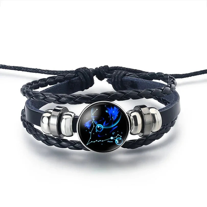 Pulsera de Cuero Signo del Zodiaco 12 Constelaciones piscis