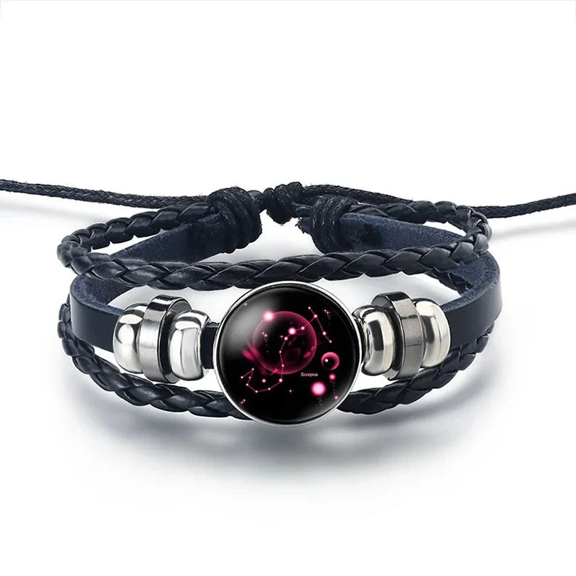 Pulsera de Cuero Signo del Zodiaco 12 Constelaciones escorpio