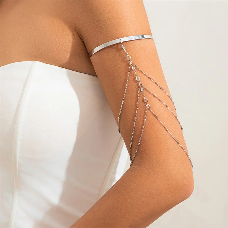 Pulsera de Brazo para Mujer Elegante - Adorno para la Parte Superior del Brazo y Cadena de Bíceps en Plata