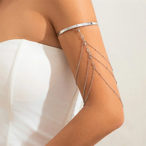 Pulsera de Brazo para Mujer Elegante - Adorno para la Parte Superior del Brazo y Cadena de Bíceps en Plata