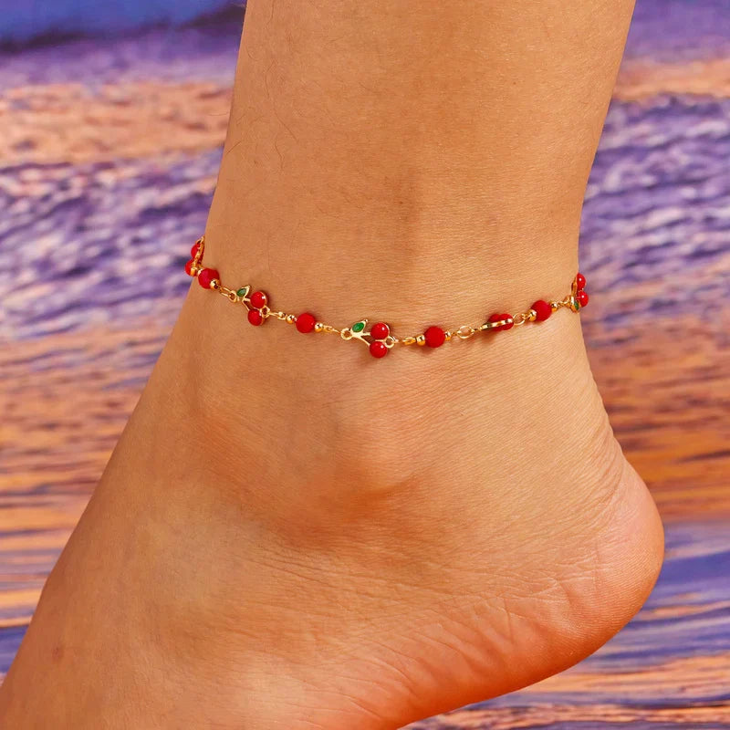 Pulsera de Tobillo con Flores y Cerezas