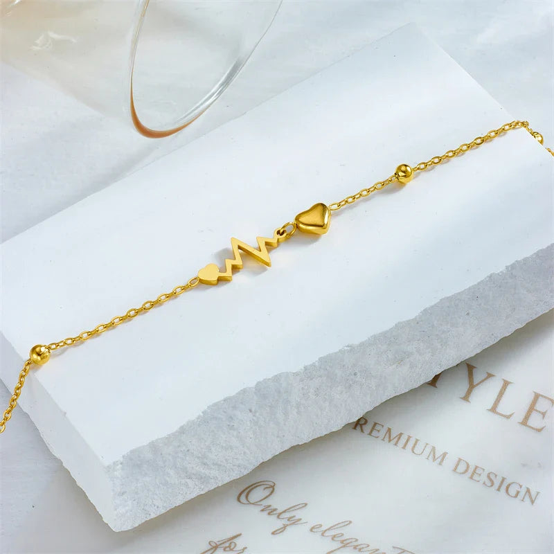 Pulsera de Tobillo con Corazones y Electrocardiograma