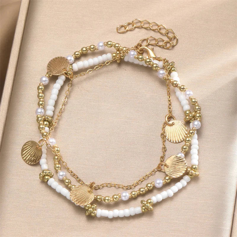 Tobillera con Perlas en forma de Conchas