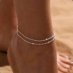 Pulsera de Tobillo Fina de Doble Fila plata