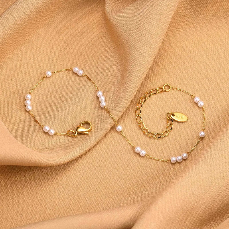 Pulsera de Tobillo con Perlas Blancas