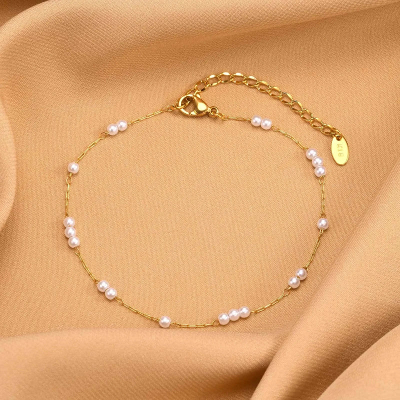 Pulsera de Tobillo con Perlas Blancas