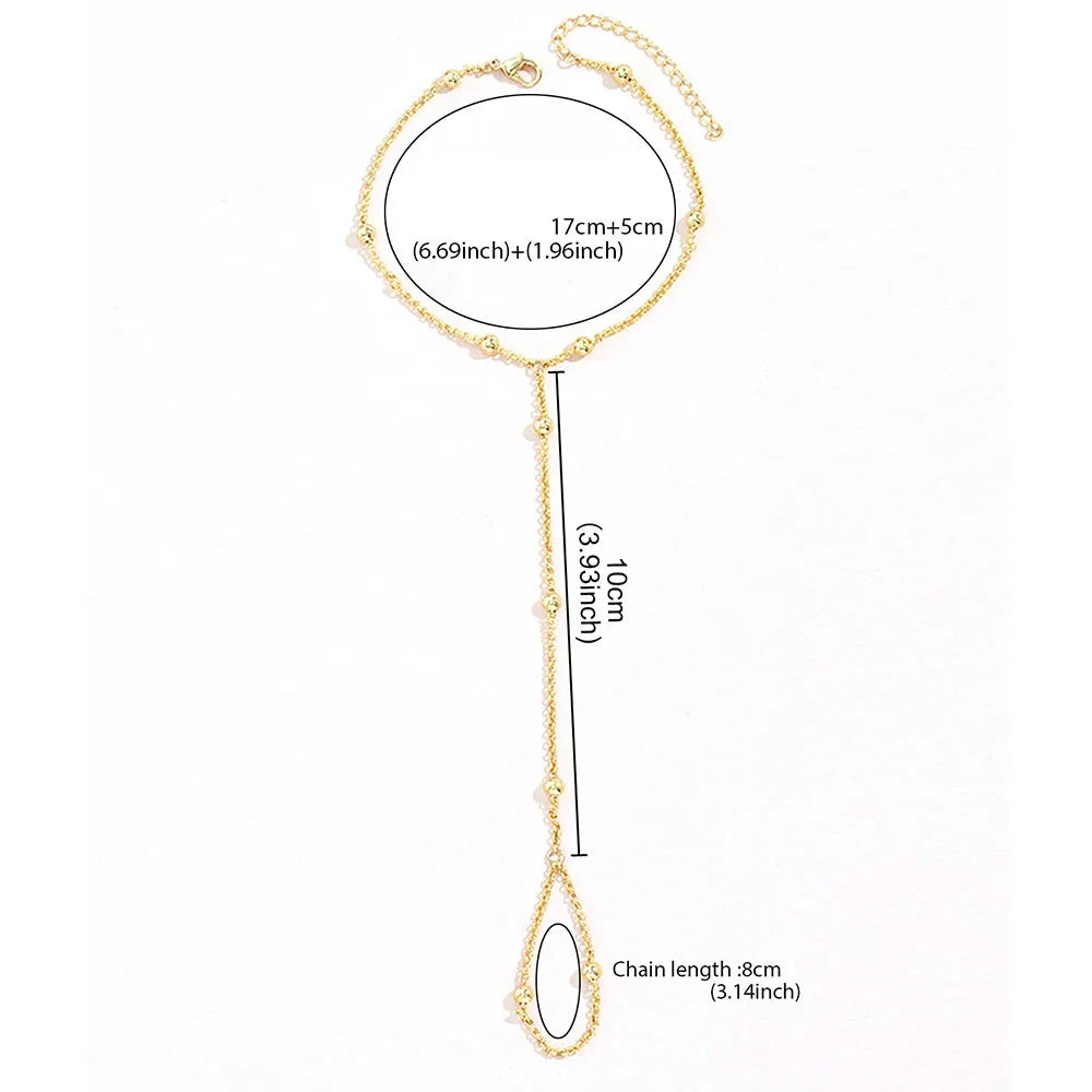 Pulsera de Mano Bolas Joya Mujer Cadena Mano y Dedo oro