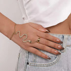 Pulsera de Mano Serpiente Joya para Mujer Cadena Mano y Dedo oro
