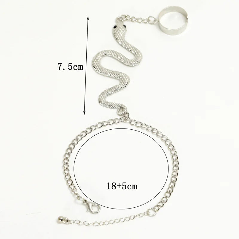 Pulsera de Mano Serpiente Joya para Mujer Cadena Mano y Dedo plata