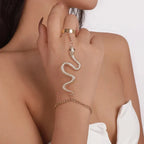 Pulsera de Mano Serpiente Joya para Mujer Cadena Mano y Dedo oro