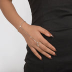 Pulsera de Mano con Strass Joya para Mujer Cadena Mano y Dedo plata