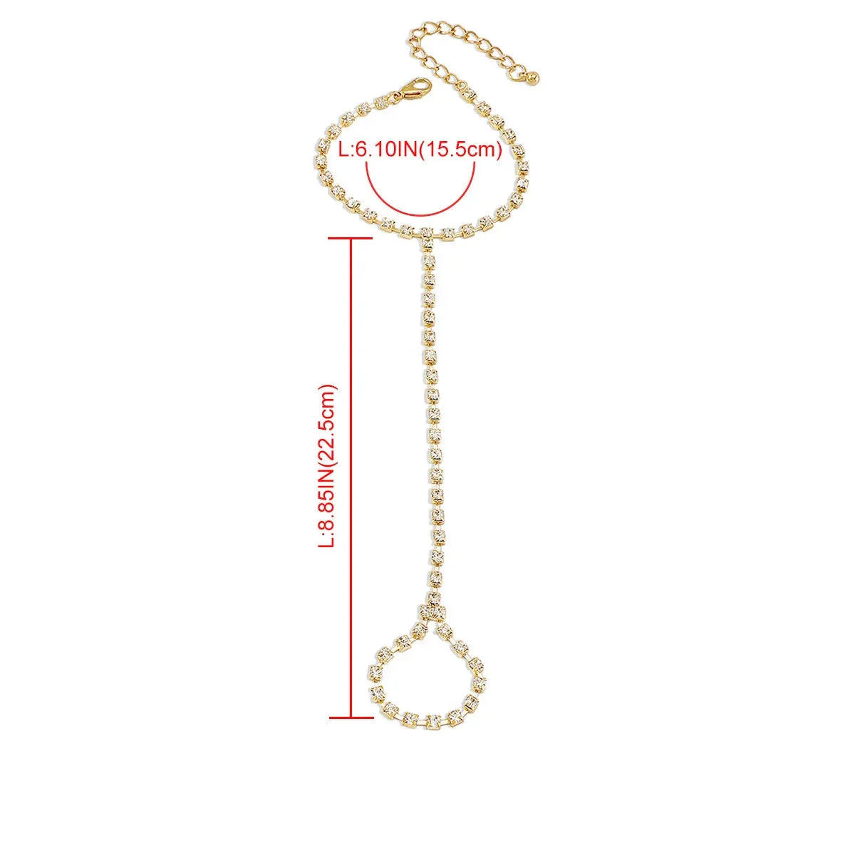 Pulsera de Mano con Strass Joya para Mujer Cadena Mano y Dedo oro