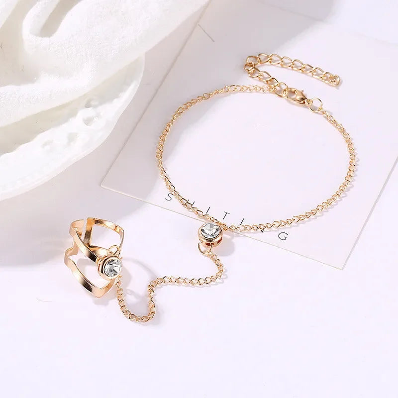 Pulsera de Mano con Circonitas - Joya para Mujer Cadena de Mano y Dedo
