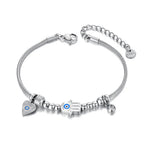 Pulsera de Protección con Mano de Fátima y Ojo Azul en plata