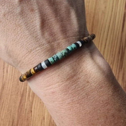 Pulsera de Protección en Piedras Naturales Ojo de Tigre y Amazonita