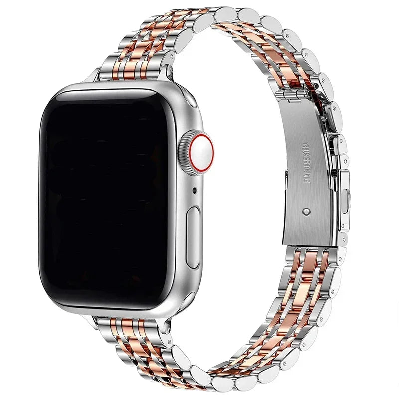 Pulsera de reemplazo para Apple Watch de acero inoxidable color plata, dorado y oro rosa