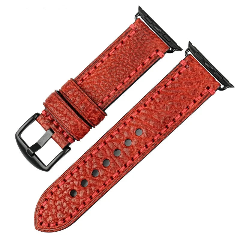 Pulsera de reemplazo para Apple Watch de cuero envejecido roja