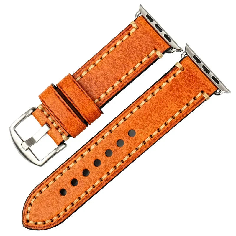 Pulsera de reemplazo para Apple Watch de cuero envejecido naranja