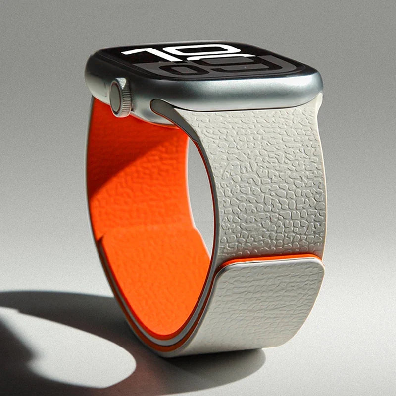 Correa de reemplazo magnética de silicona gris y naranja para Apple Watch